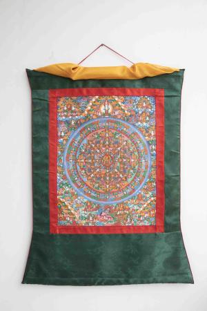 Original Hand-Made Buddha Mandala with Brocade | Traditional Tibetan Buddhist | Wall Hanging for Relaxation